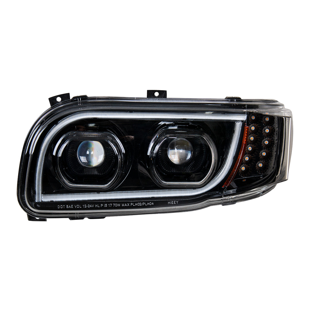 High Power LED "Blackout" Headlight With 16 LED Turn &amp; 57 LED Bar For 2008-2024 Peterbilt 389 - Driver