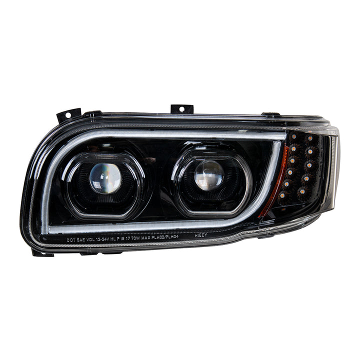High Power LED "Blackout" Headlight With 16 LED Turn &amp; 57 LED Bar For 2008-2024 Peterbilt 389 - Driver