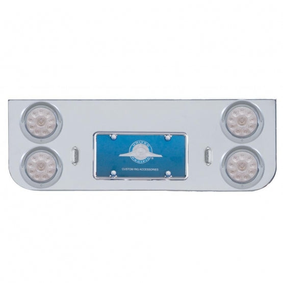 Chrome Rear Center Panel With Four 10 LED 4" Lights &amp; Visors - Red LED/Clear Lens