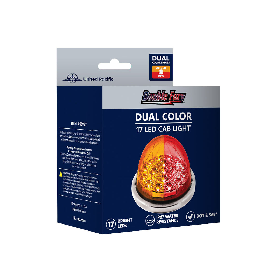 17 LED Watermelon Double Fury Light Flush Mount Kit With Low Profile Stainless Steel Bezel - Amber &amp; Red LED/Clear Lens