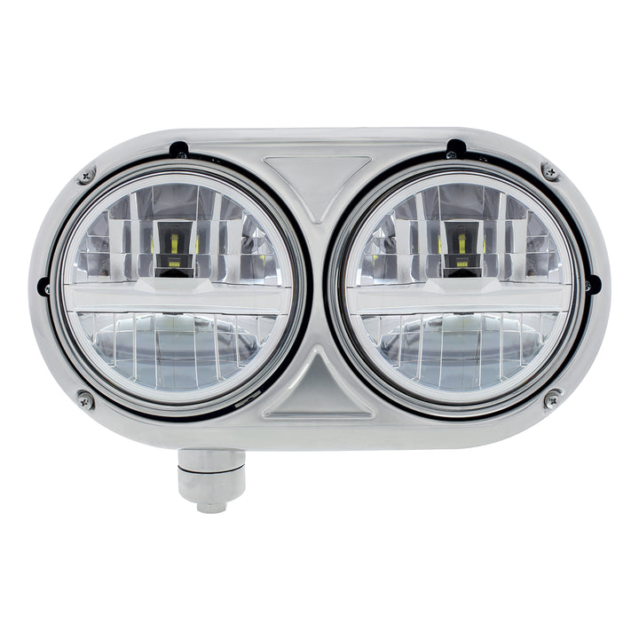 Headlight Assembly With 304 Stainless Steel Housing &amp; LED Headlights With Chrome Inner Bar For Peterbilt 359 - Driver