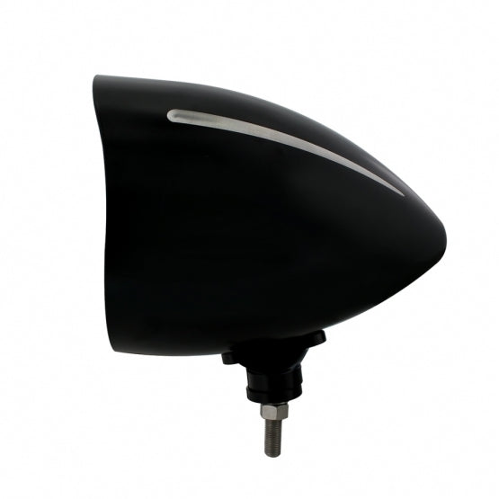Black "Billet" Style Groove Headlight With Visor H4 Bulb With 34 Amber LED