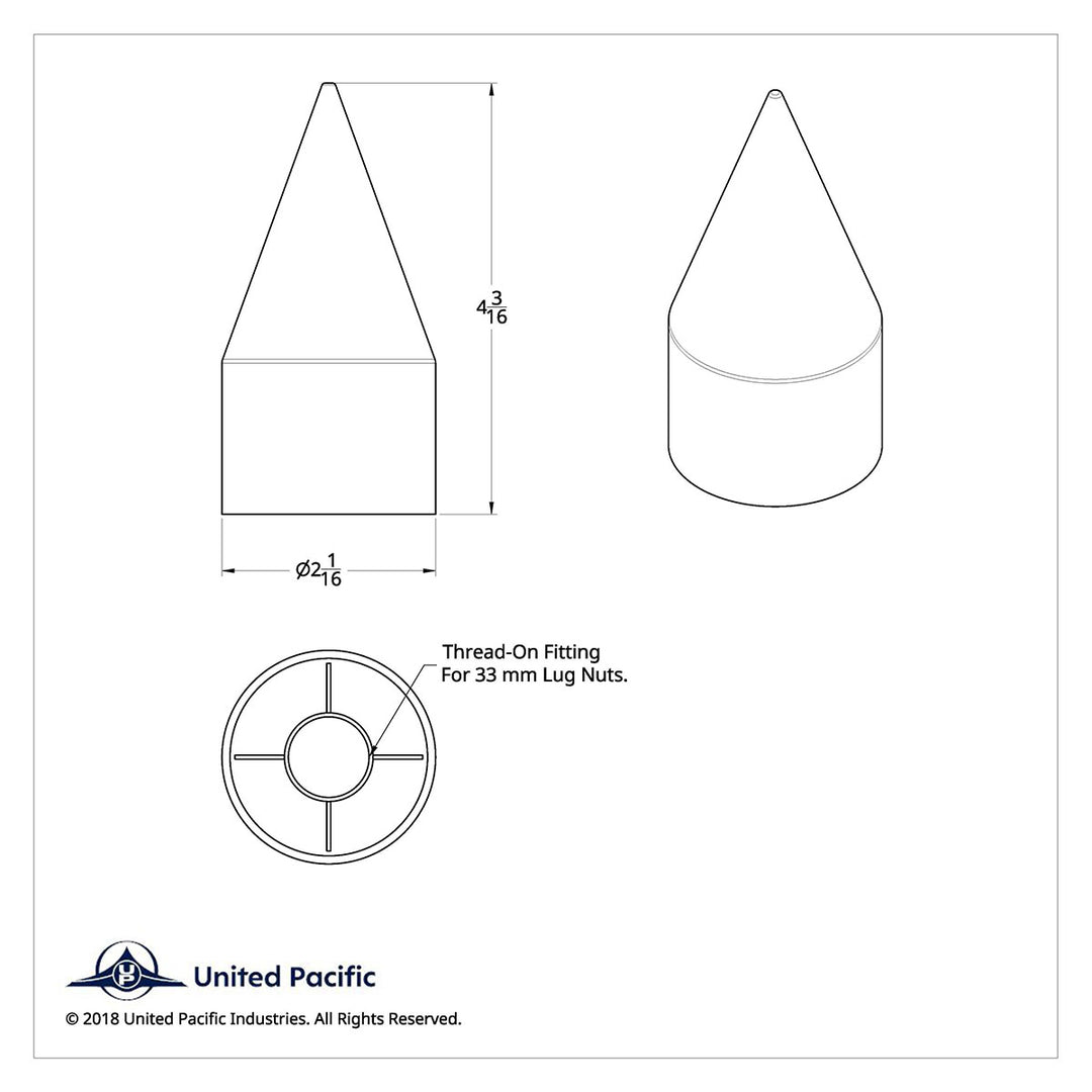 33mm x 4-1/8" Matte Black Spike Nut Cover - Thread-On (Bulk)