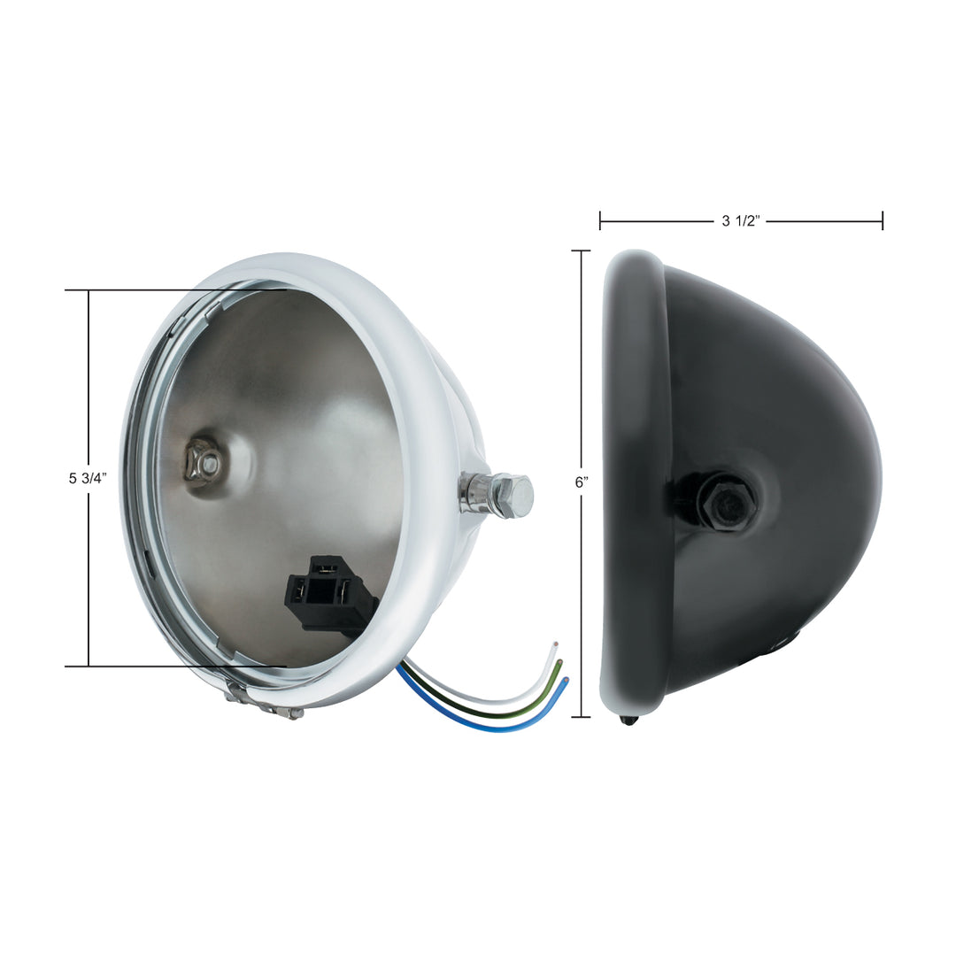 Chrome 5-3/4" Motorcycle Headlight Housing Only - Side Mount