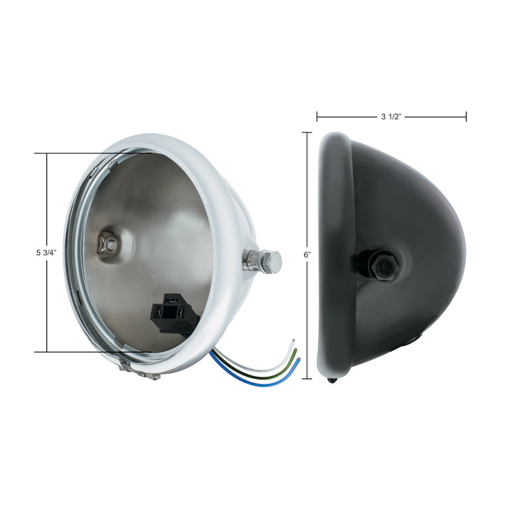 Chrome 5-3/4" Motorcycle Headlight Housing Only - Side Mount