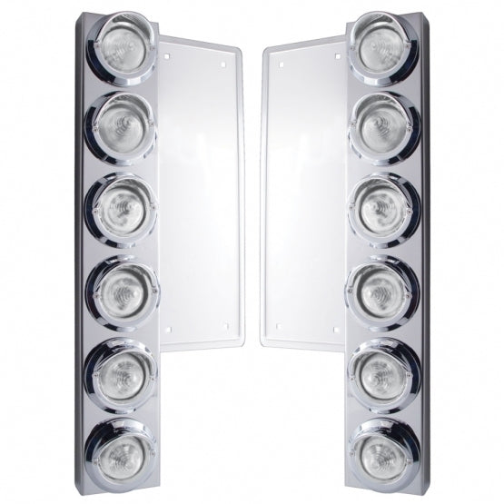 FL Stainless Steel Front Air Cleaner Bracket W/12 x 9 LED 2" Beehive Lights &amp; Visors - Amber LED/Clear Lens