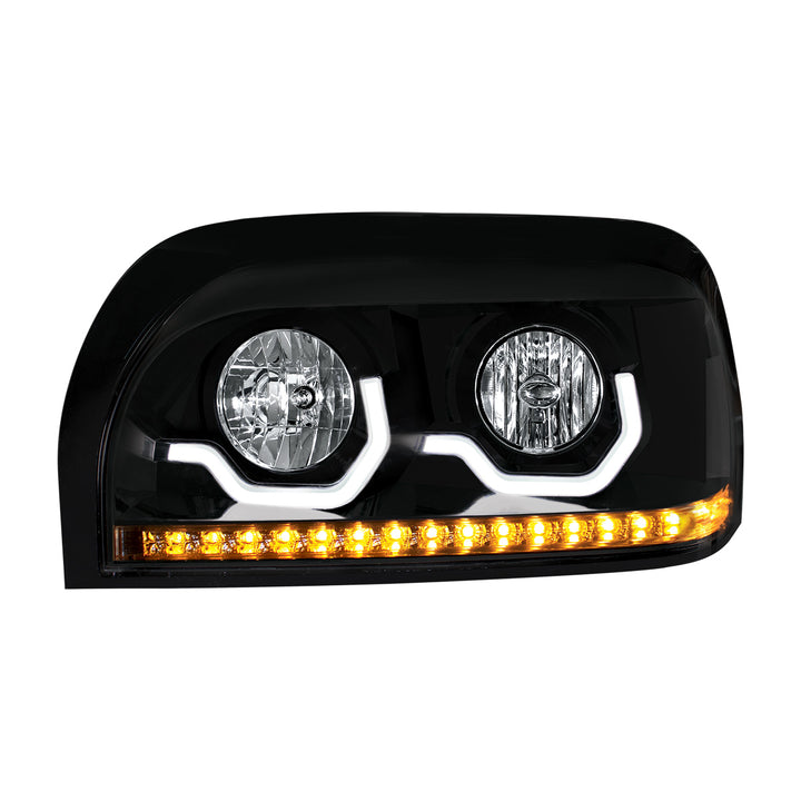 Blackout Headlight With LED Turn Signal &amp; Light Bar For 1996-2010 Freightliner Century - Driver