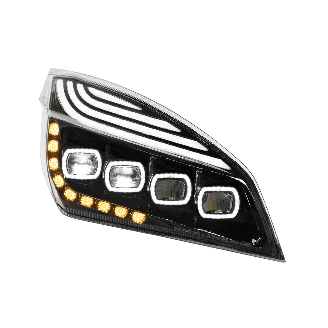 Black Quad - LED Headlight With LED DRL &amp; Seq. Signal For 2018-2024 Freightliner Cascadia - Passenger