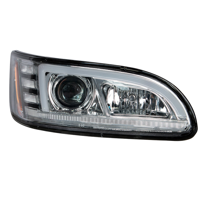 Chrome Projection Headlight With LED Sequential Turn &amp; DRL For 2005-2015 Peterbilt 386 - Passenger