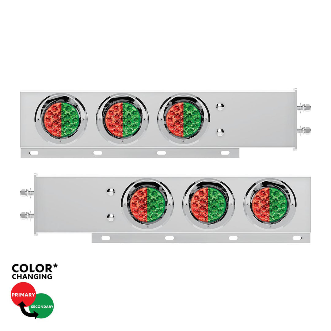2-1/2" Bolt Pattern Stainless Steel Spring Loaded Light Bar With 6X Double Fury 19 LED Lights &amp; Visors - Red &amp; Green(Pair)