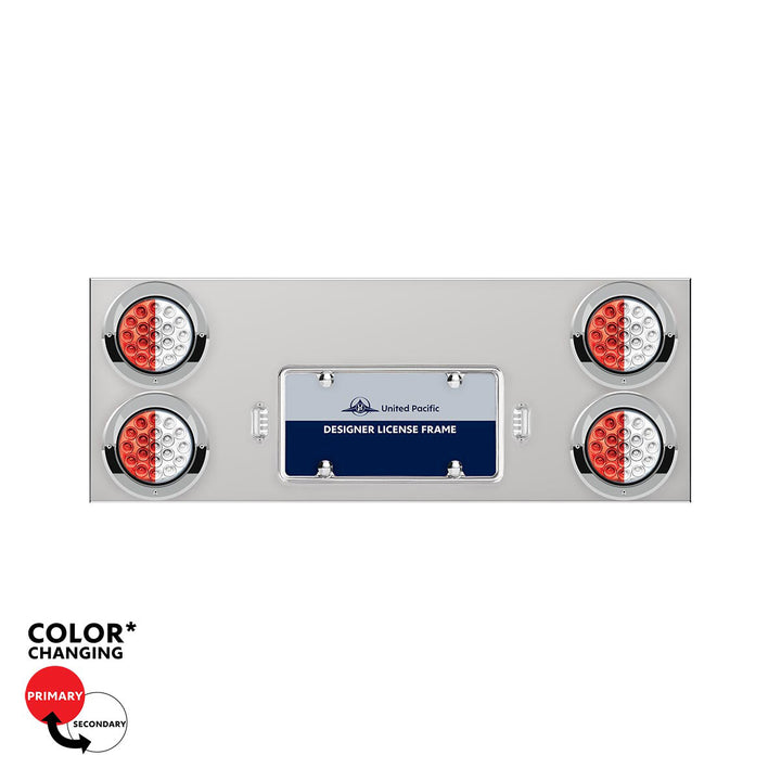 33-3/4" Stainless Steel Rear Center Panel With 4 x 19 LED 4" Double Fury Lights &amp; Visors - Red &amp; White LED