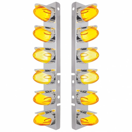 Stainless Steel Front Air Cleaner Brkt With 12X Amber Hi/Lo LED GloLight Watermelon Grakon Light &amp; Visor For Peterbilt - Amber Lens