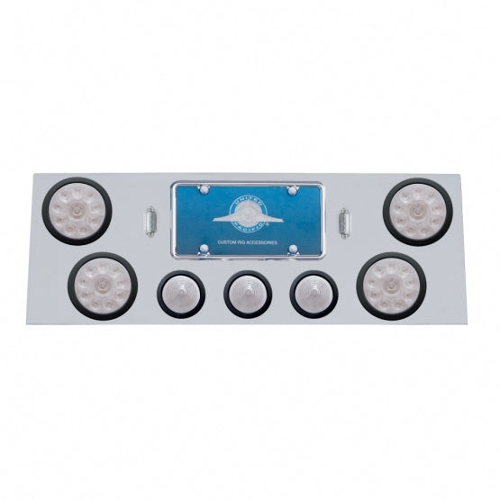 Stainless Steel Rear Center Panel With 4 x 10 LED 4" Lights &amp; 3 x 13 LED 2-1/2" Beehive Lights - Red LED/Clear Lens