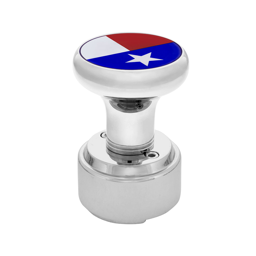 Thread-On Gearshift Knob With 9/10 Speed Adapter & Texas Flag Sticker - Chrome