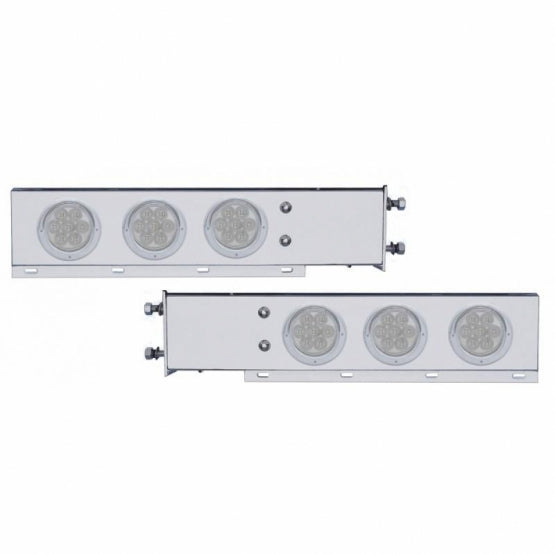 3-3/4" Bolt Pattern Chrome Spring Loaded Bar With 6 x 4" 7 Red LED Lights &amp; Visors - Clear Lens (Pair)