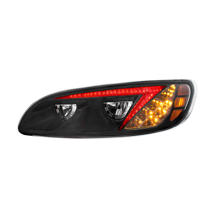 Black LED Headlight With Color Changing Position Light Bar For Peterbilt 386 (2005-2015) &amp; 387 (1999-2010) - Driver