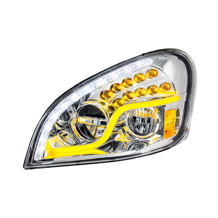 High Power LED Chrome Headlight With LED DRL &amp; LED Turn Signal For 2008-2017 FL Cascadia - Driver