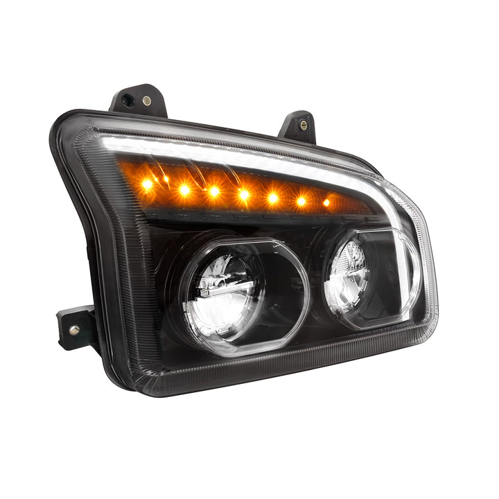 High Power LED Blackout Headlight With LED Turn Signal &amp; Light Bar For 2015-2025 Kenworth T880 - Passenger