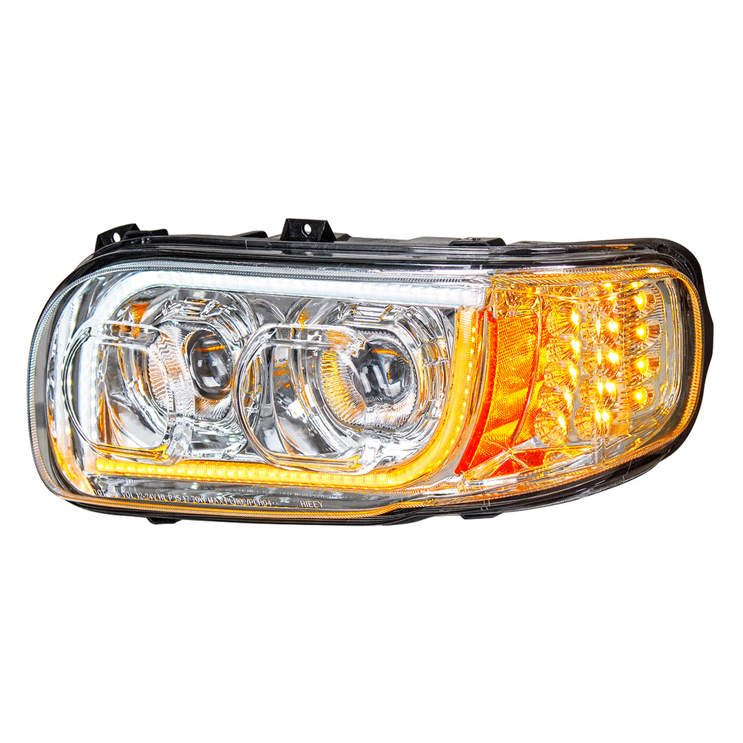 High Power LED Chrome Headlight With 16 LED Turn &amp; 57 LED Bar For 2008-2024 Peterbilt 389 - Driver