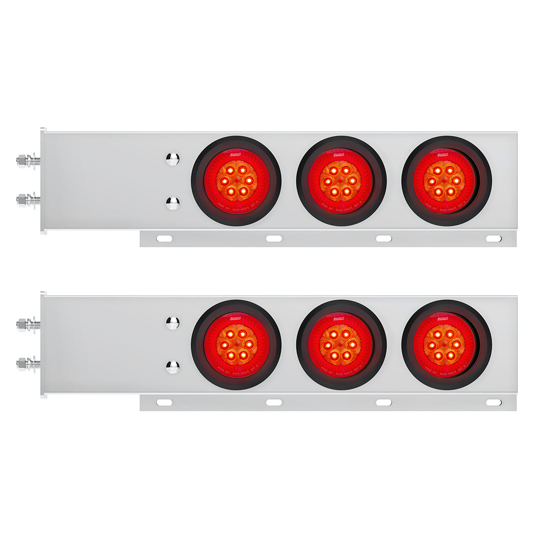 2-1/2" Bolt Pattern Stainless Steel Spring Loaded Bar With 6 x 4" 16 LED Turbine Lights - Red LED/Red Lens (Pair)