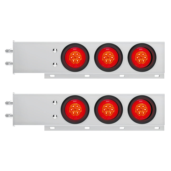 2-1/2" Bolt Pattern Stainless Steel Spring Loaded Bar With 6 x 4" 16 LED Turbine Lights - Red LED/Red Lens (Pair)