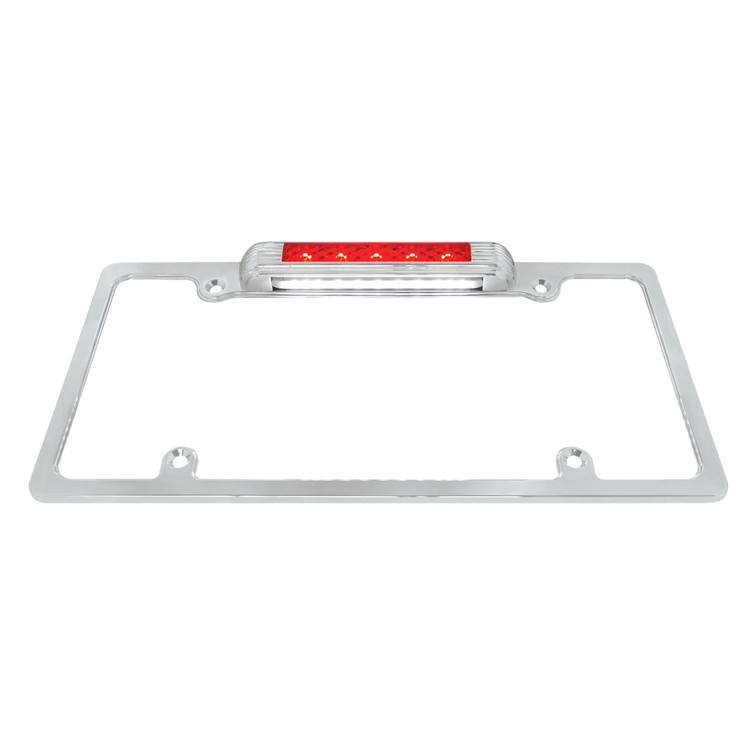 Chrome License Plate Frame With Third Brake Light - Red LED &amp; Lens