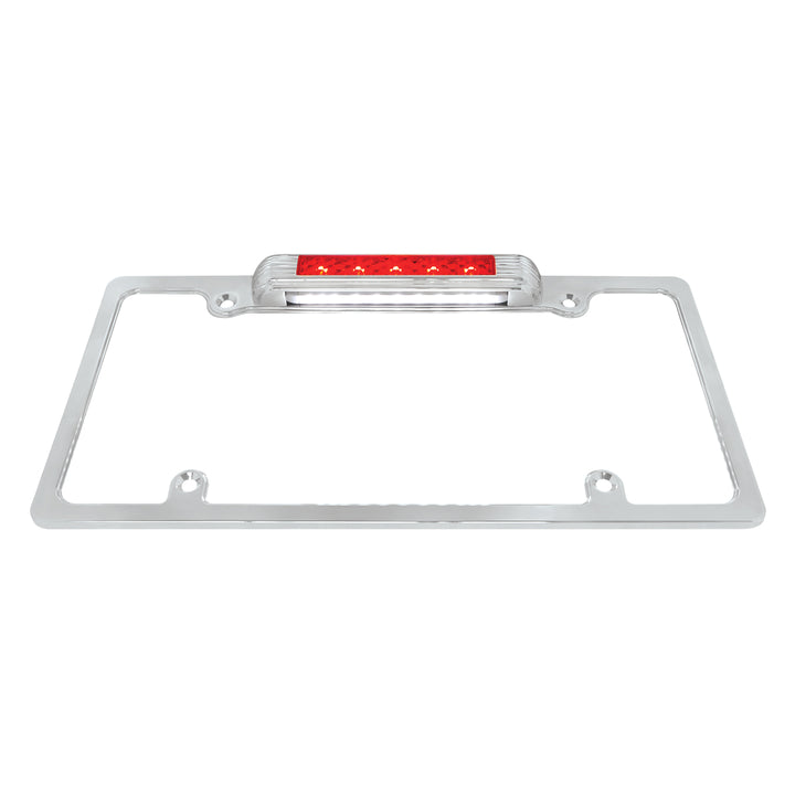 Chrome License Plate Frame With Third Brake Light - Red LED &amp; Lens