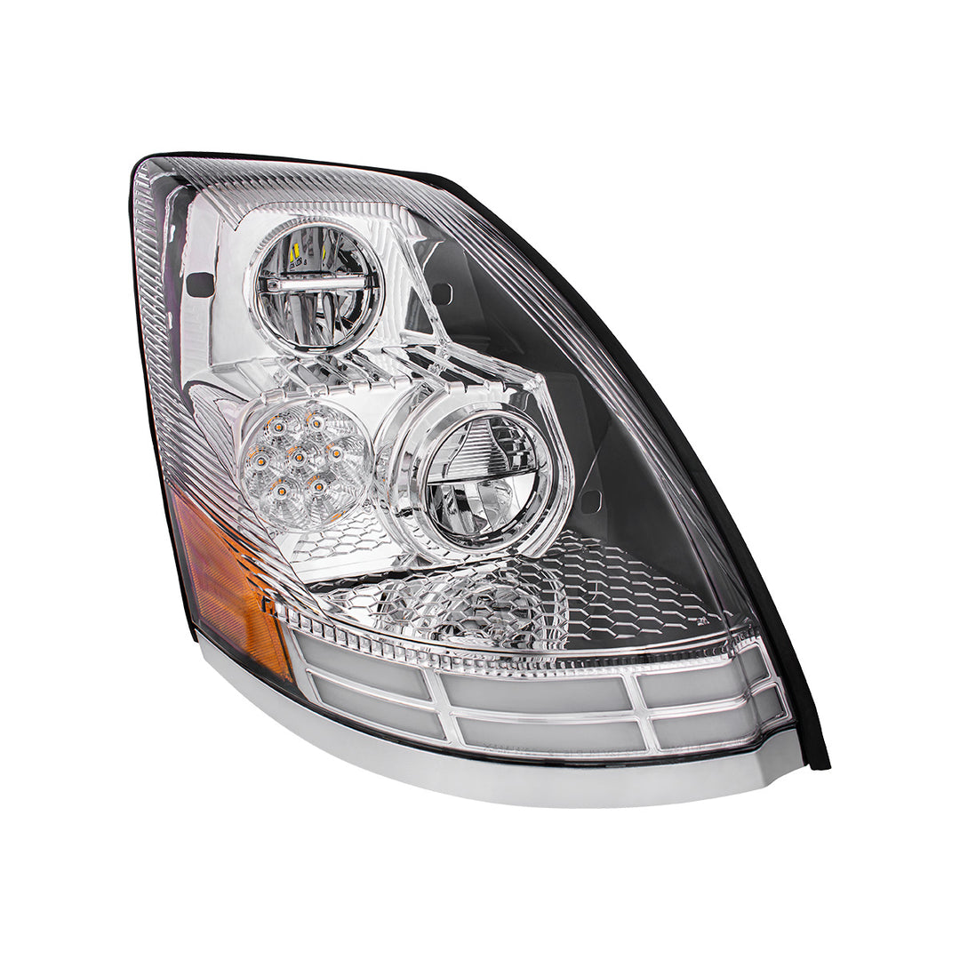 Chrome LED Headlight With Dual Color LED Light Bars For 2003-2017 Volvo VN/VNL - Passenger