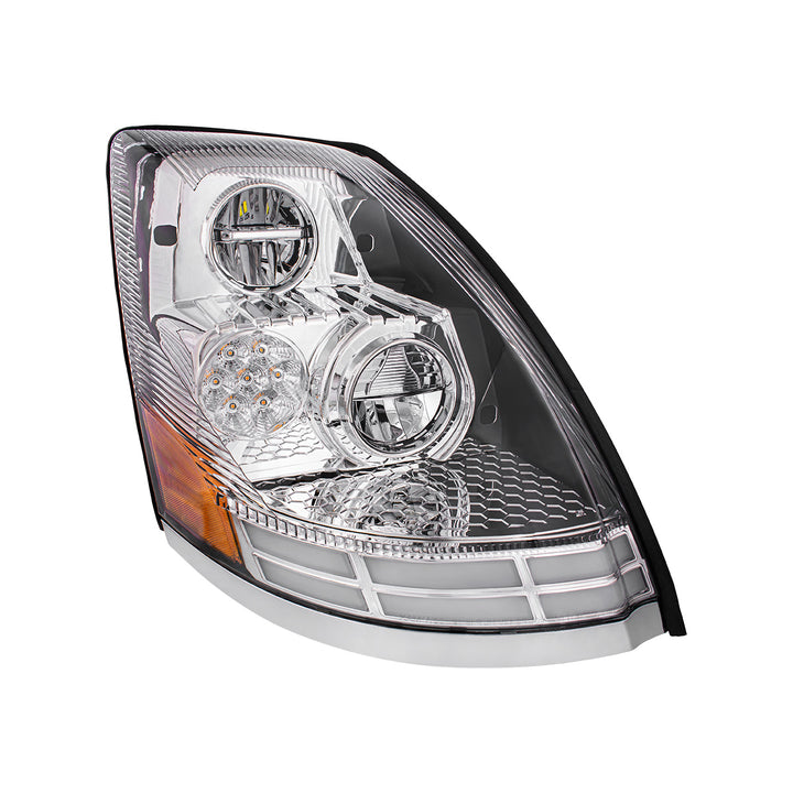 Chrome LED Headlight With Dual Color LED Light Bars For 2003-2017 Volvo VN/VNL - Passenger
