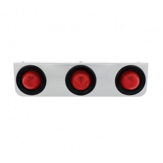 Stainless Light Bracket With Three 2-1/2" Beehive Lights &amp; Grommets - Red Lens
