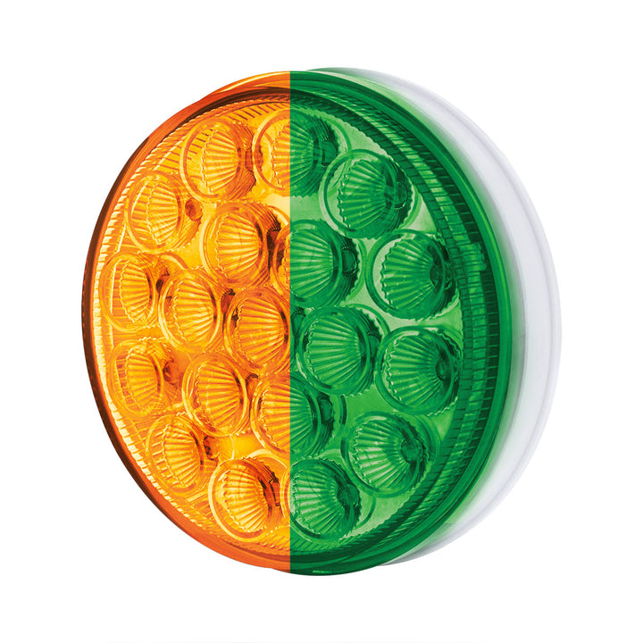 19 LED 4" Round Double Fury Light (Turn Signal) - Amber &amp; Green LED/Clear Lens