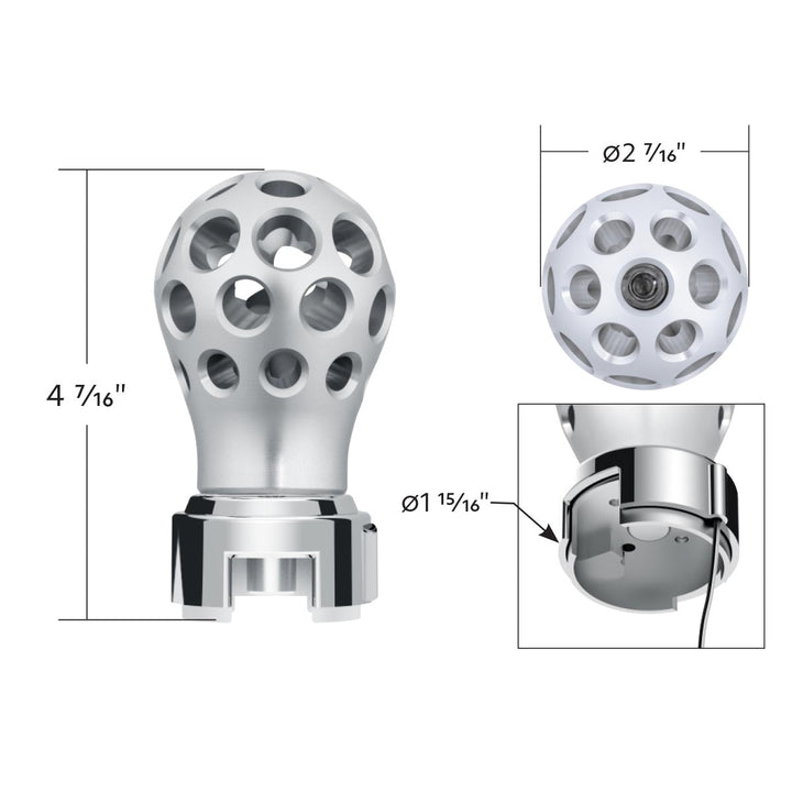 Thread-On Annodized Phoenix Style Ball Gearshift Knob With LED 13/15/18 Speed Adapter - Amber LED