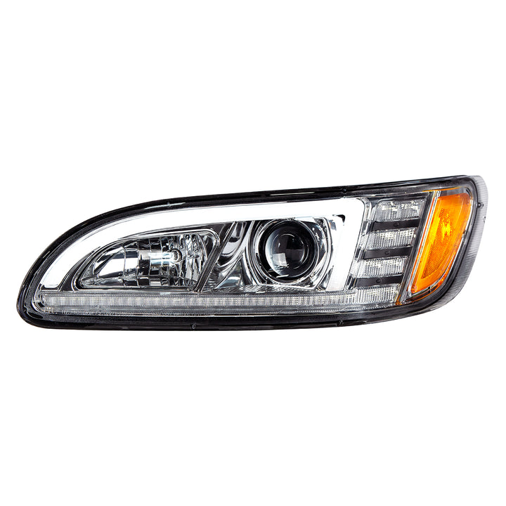 Chrome Projection Headlight With LED Sequential Turn &amp; DRL For 2005-2015 Peterbilt 386 - Driver