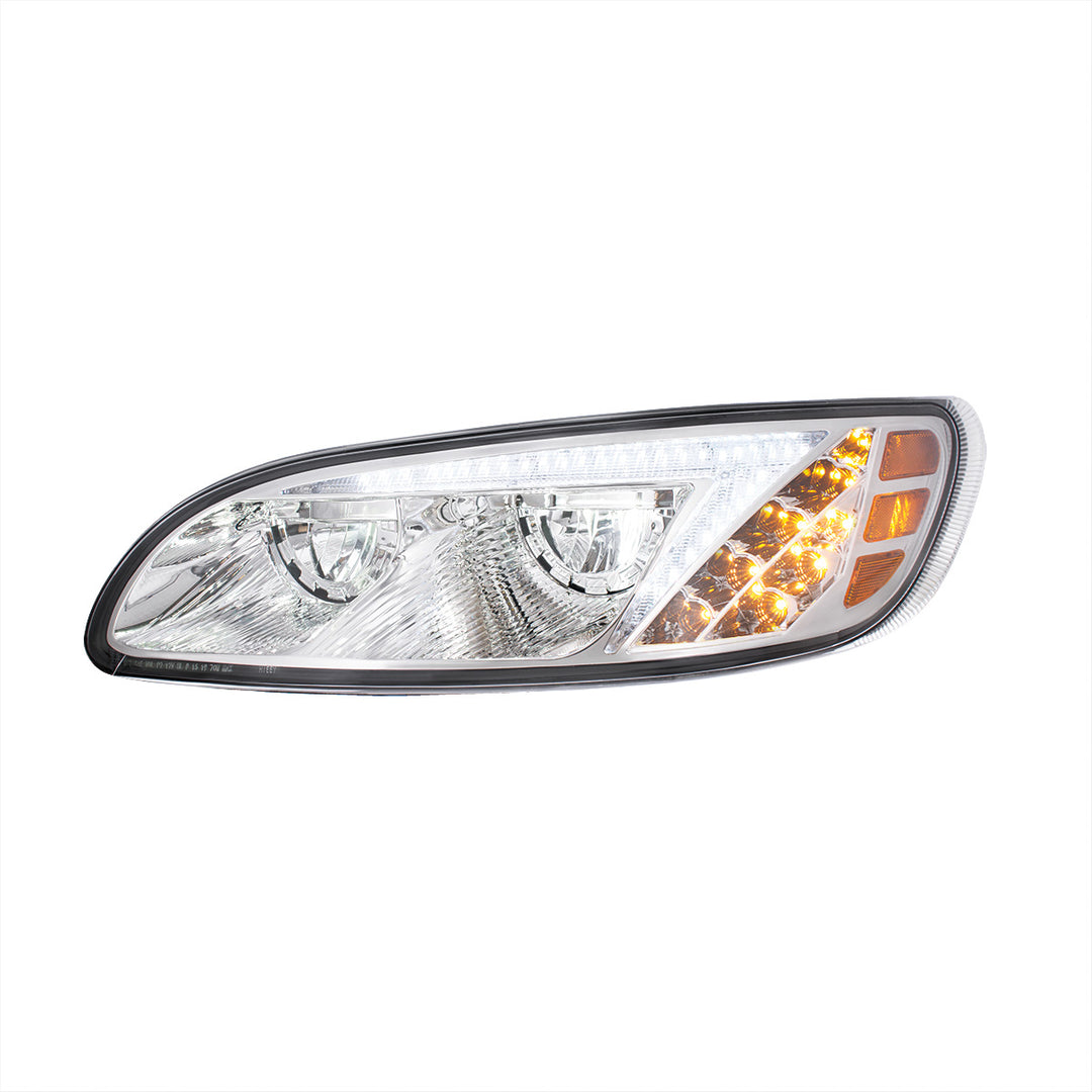 Chrome LED Headlight With Color Changing Position Light Bar For Peterbilt 386 (2005-2015) &amp; 387 (1999-2010) - Driver