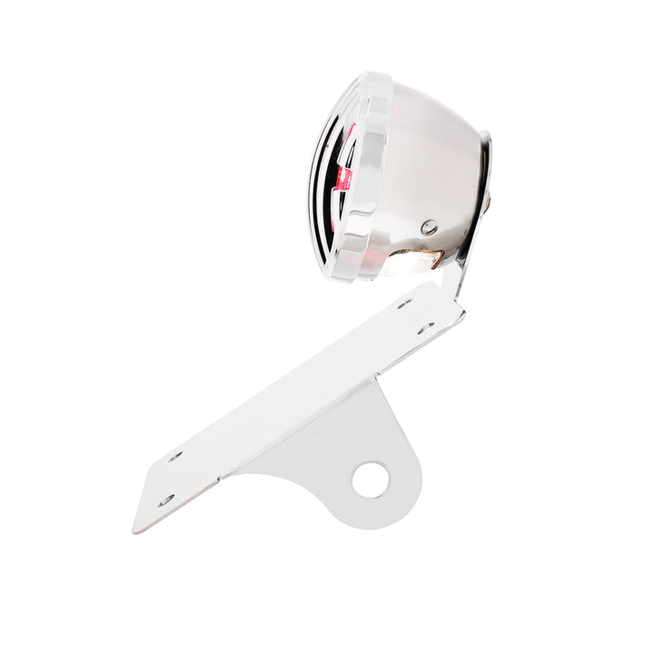 Motorcycle LED "Bobber" Style Vertical Tail Light With Chrome Grille Bezel - Red Lens
