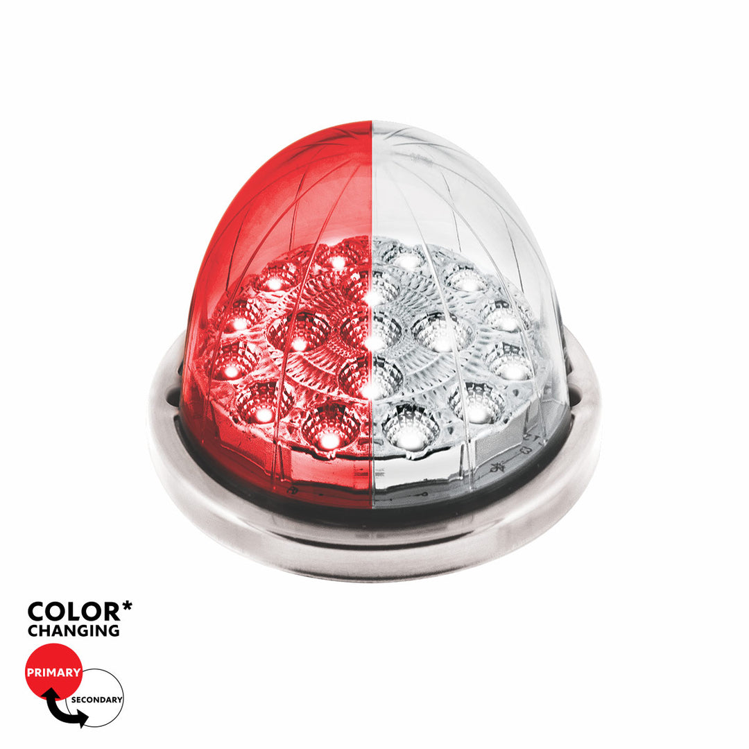 17 LED Watermelon Dual Function Double Fury Light Flush Mount Kit With Low Profile Stainless Steel Bezel - Red &amp; White LED