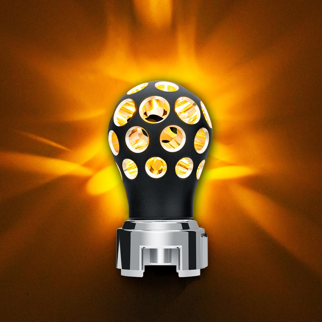 Thread-On Matte Black Phoenix Style Ball Gearshift Knob With LED 13/15/18 Speed Adapter - Amber LED