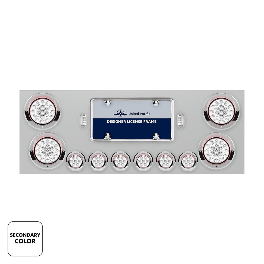 Stainless Steel Rear Center Panel With 4 x 19 LED 4" &amp; 6 x 7 LED 2" Double Fury Lights &amp; Visors - Red &amp; White LED