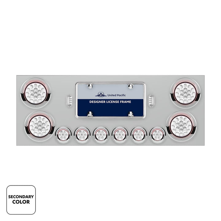 Stainless Steel Rear Center Panel With 4 x 19 LED 4" &amp; 6 x 7 LED 2" Double Fury Lights &amp; Visors - Red &amp; White LED
