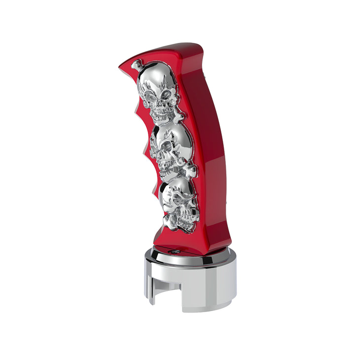 Thread-On Skulls Pistol Grip Gearshift Knob With 13/15/18 Speed Adapter - Candy Red/Chrome