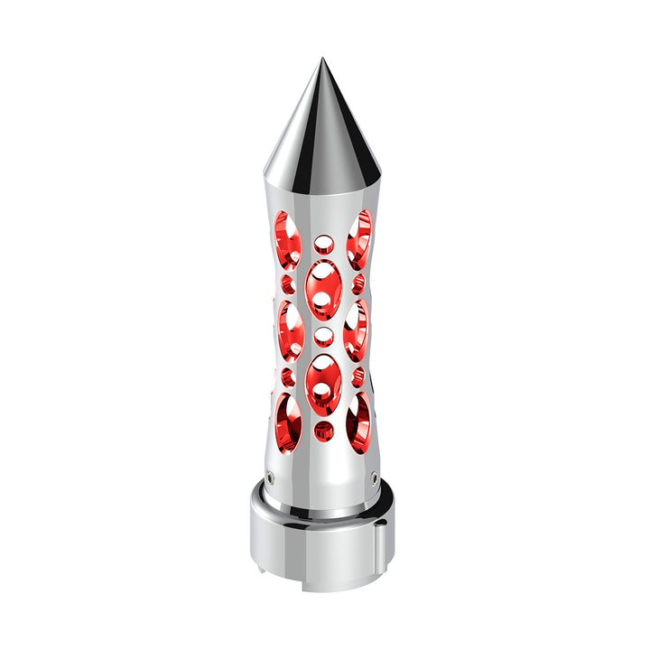 Thread-On Daytona Style Spike Gearshift Knob With LED 9/10 Speed Adapter - Chrome/Red LED