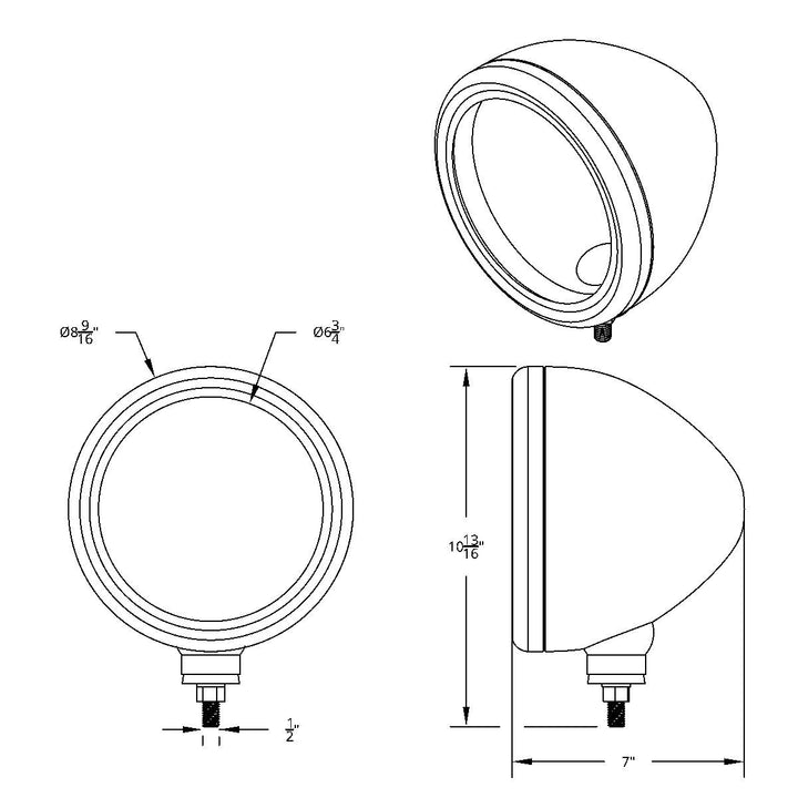 Stainless Steel "Classic" Headlight Housing - No Turn Signal