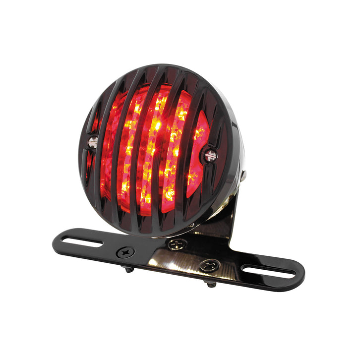 Motorcycle LED Rear Fender Tail Light With Gloss Black Grille Bezel - Red Lens