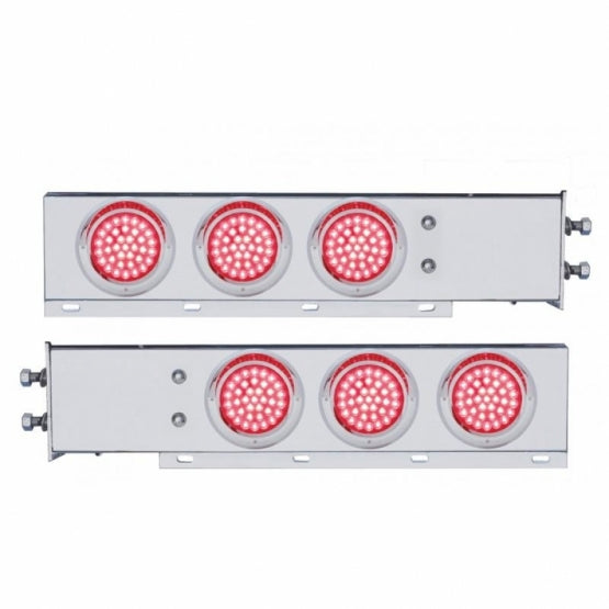 2-1/2" Bolt Pattern Chrome Spring Loaded Bar W/6 x 36 LED 4" Lights &amp; Visors - Red LED &amp; Lens (Pair)