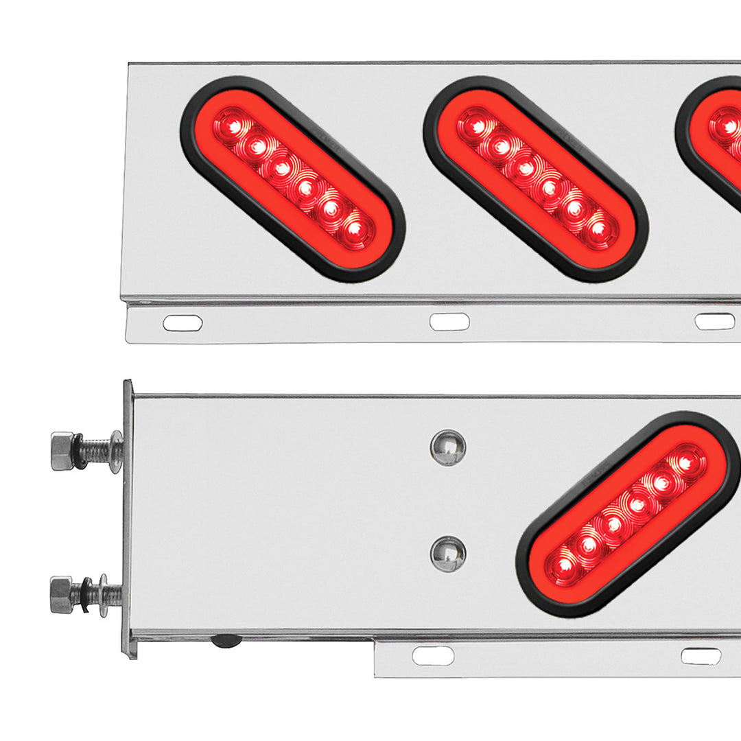 3-3/4" Bolt Pattern Stainless Steel Spring Loaded Bar With 6 x 22 Red LED 6" Oval GloLight &amp; Grommet - Red Lens (Pair)