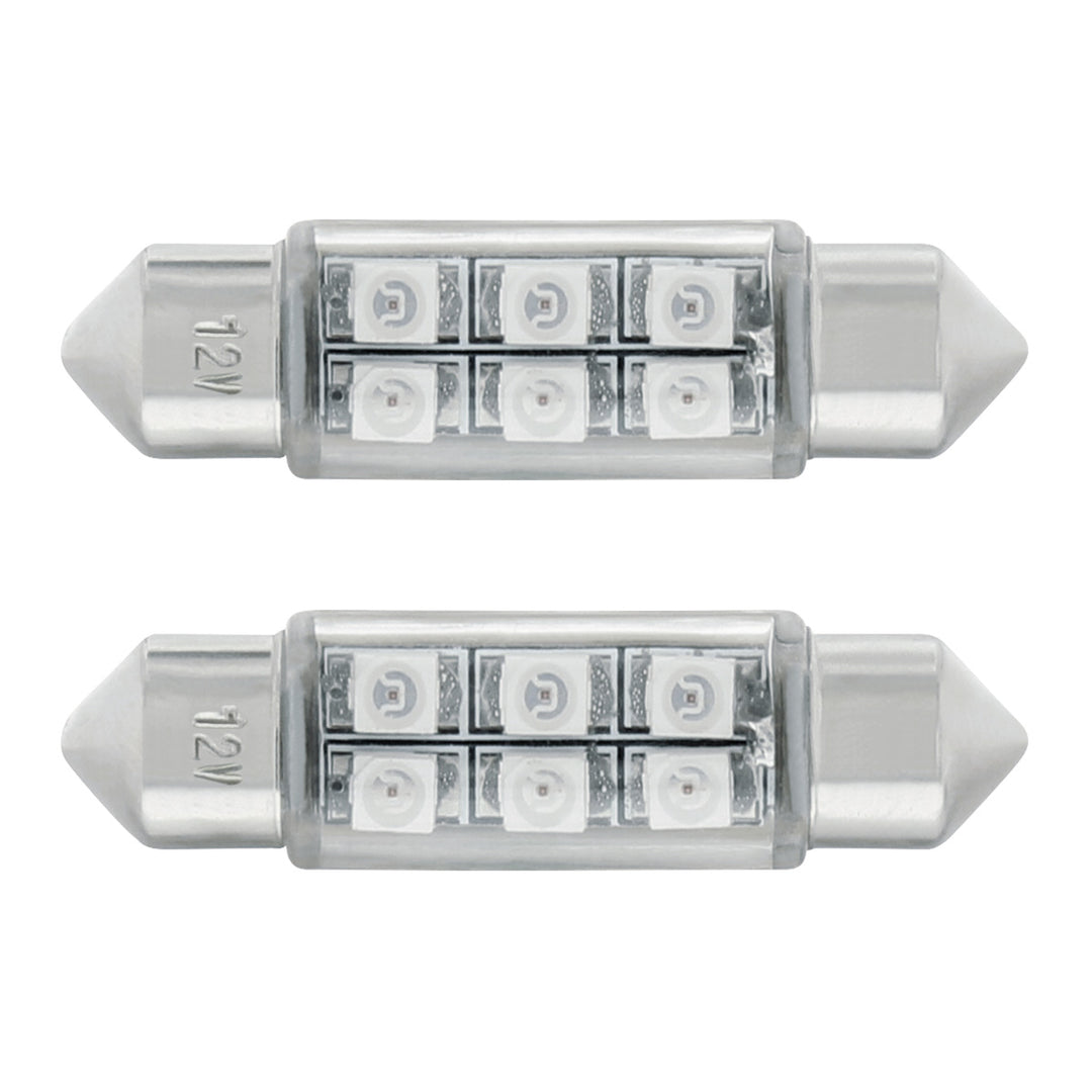 6 SMD High Power Micro LED 6418/6461 - 36mm Dome Light Bulb - Red (2-Pack)