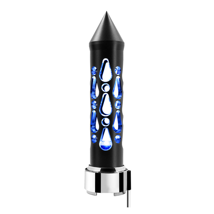 Thread-On Brooklyn Style Spike Gearshift Knob With LED 9/10 Speed Adapter - Matte Black/Blue LED