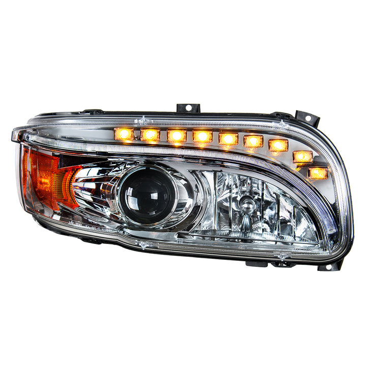 Chrome Projection Headlight With LED Turn &amp; DRL For Peterbilt 389 (2008-2023) &amp; 388 (2008-2015) - Passenger