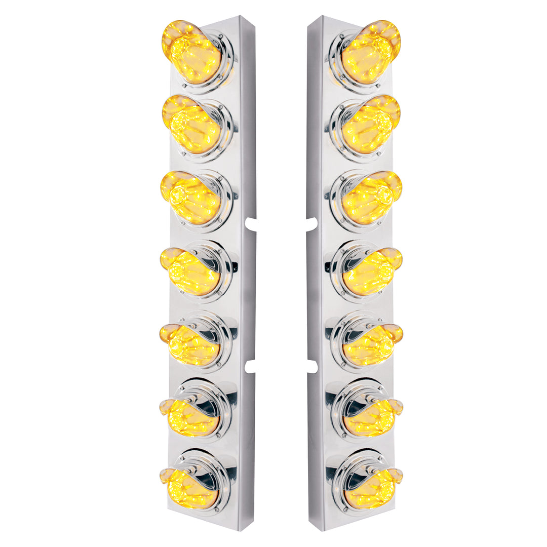 Stainless Steel Front Air Cleaner Brkt With 14 x 11 Amber LED Watermelon Light &amp; Visor Bezel For KW Trucks - Clear Lens