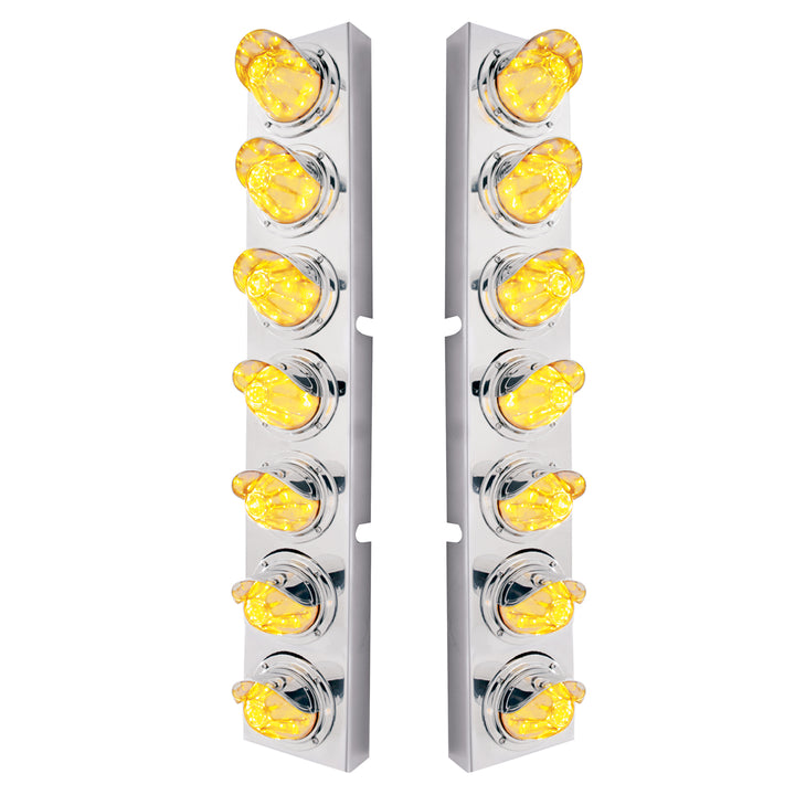 Stainless Steel Front Air Cleaner Brkt With 14 x 11 Amber LED Watermelon Light &amp; Visor Bezel For KW Trucks - Clear Lens